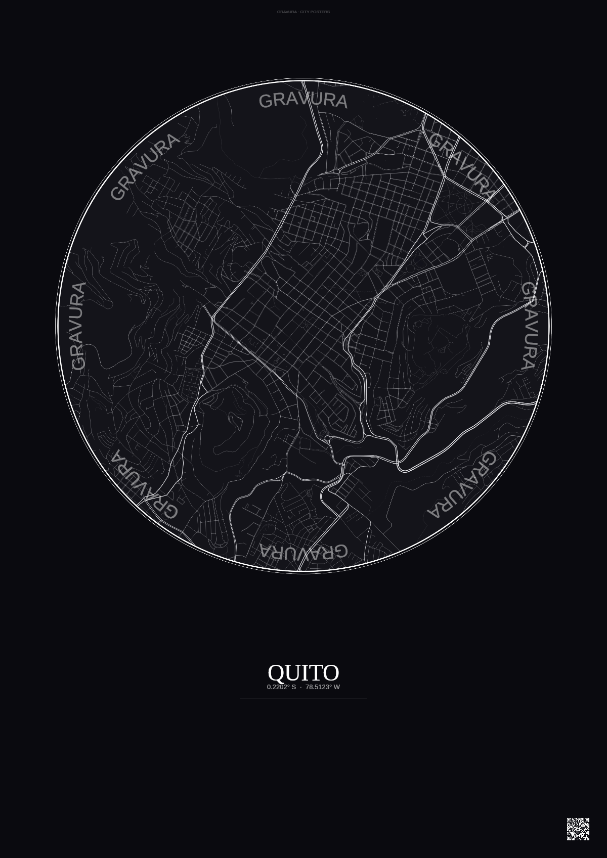 Affiche Quito – Poster carte de ville | Gravura – Fond foncé