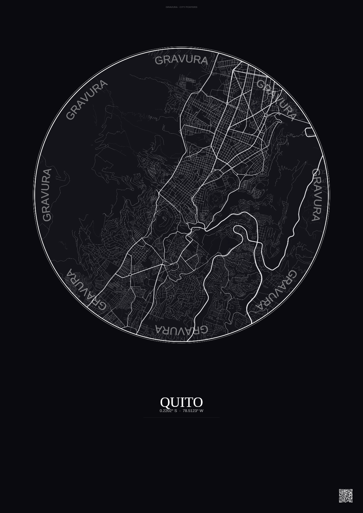 Affiche Quito – Poster carte de ville | Gravura – Fond foncé