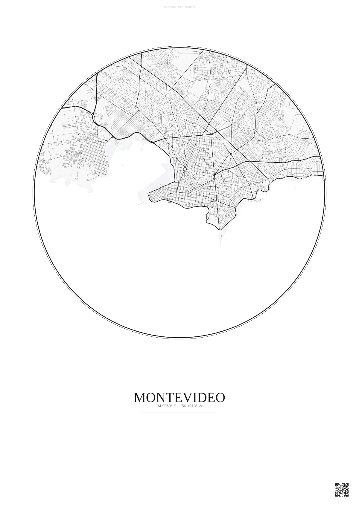 Affiche Montevideo – Poster carte de ville | Gravura – Fond clair