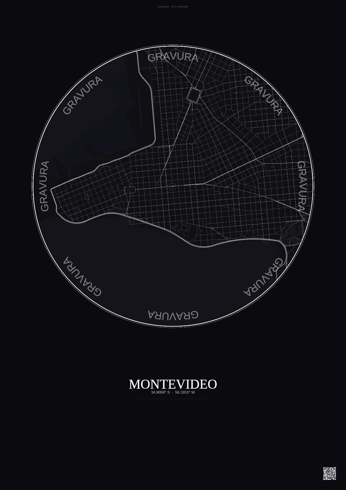 Affiche Montevideo – Poster carte de ville | Gravura – Fond foncé