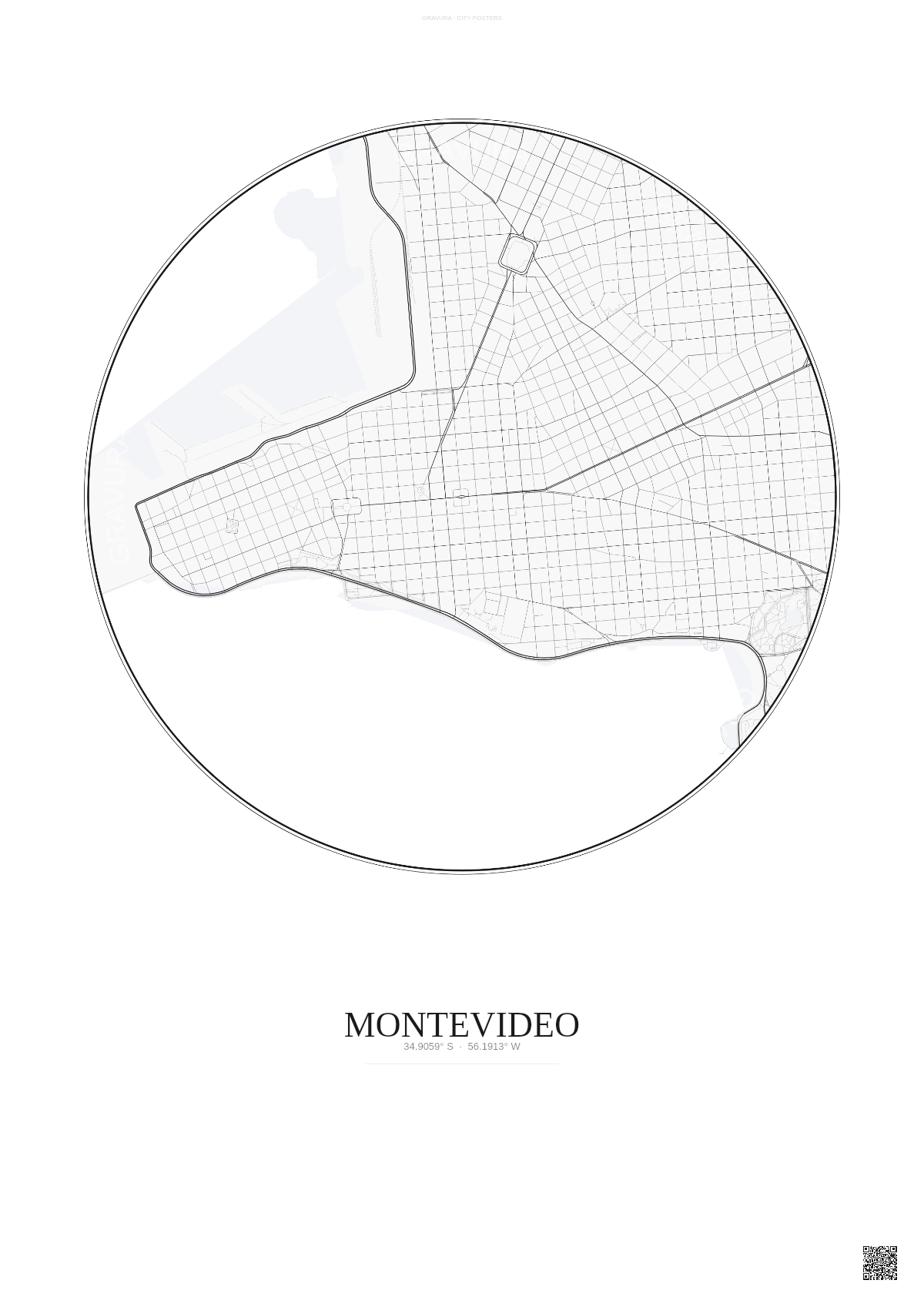 Affiche Montevideo – Poster carte de ville | Gravura – Fond clair