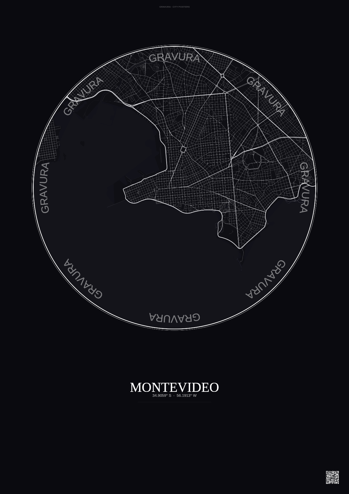 Affiche Montevideo – Poster carte de ville | Gravura – Fond foncé