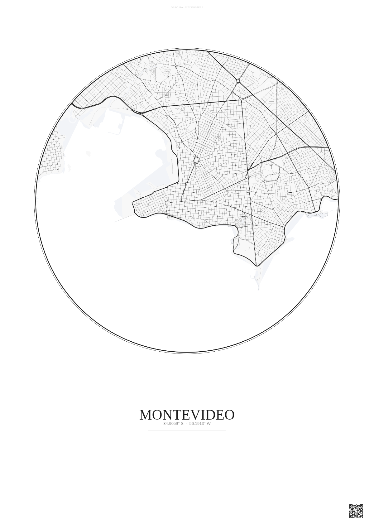 Affiche Montevideo – Poster carte de ville | Gravura – Fond clair