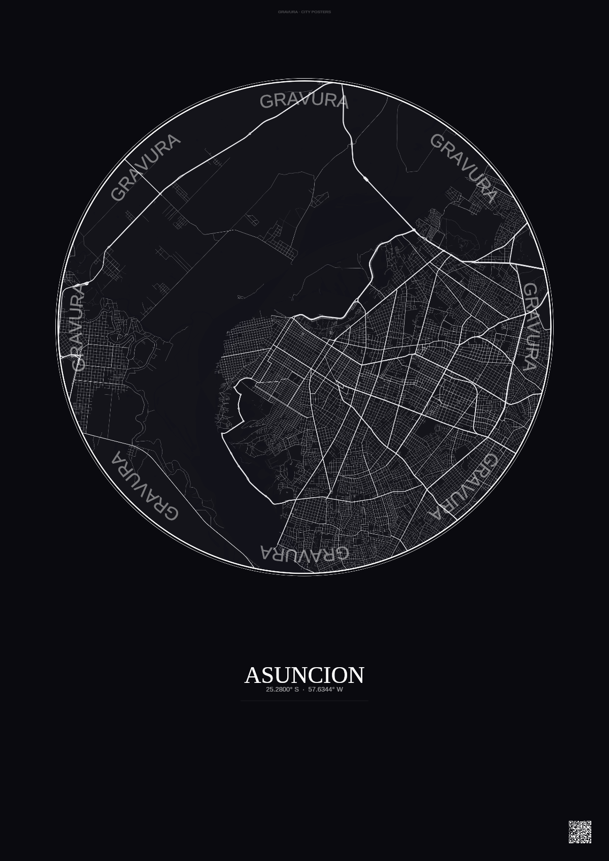 Affiche Asuncion – Poster carte de ville | Gravura – Fond foncé