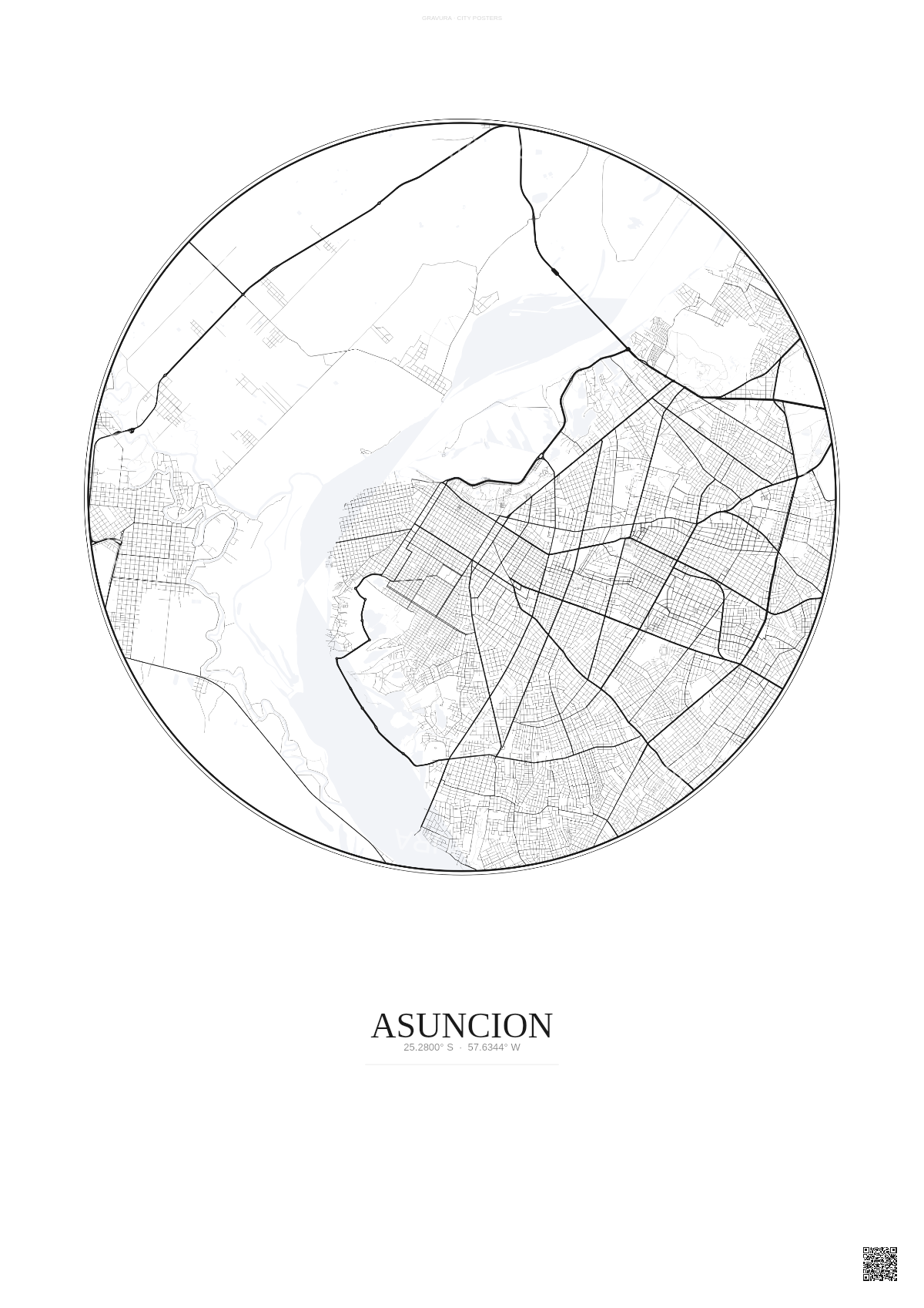 Affiche Asuncion – Poster carte de ville | Gravura – Fond clair
