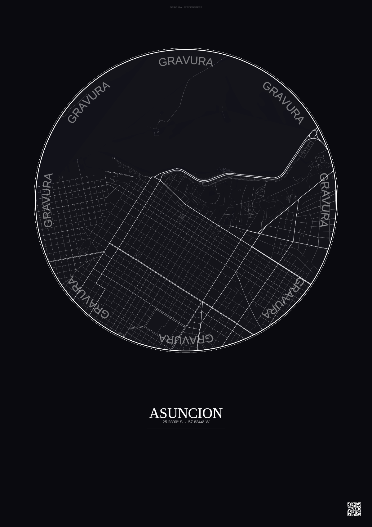 Affiche Asuncion – Poster carte de ville | Gravura – Fond foncé