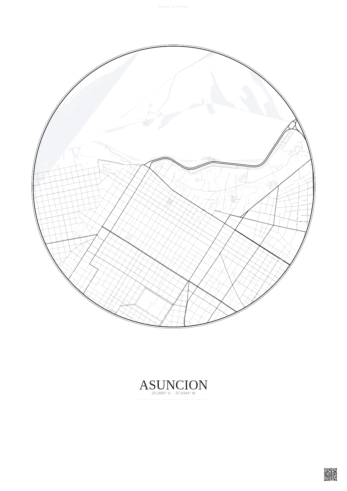 Affiche Asuncion – Poster carte de ville | Gravura – Fond clair