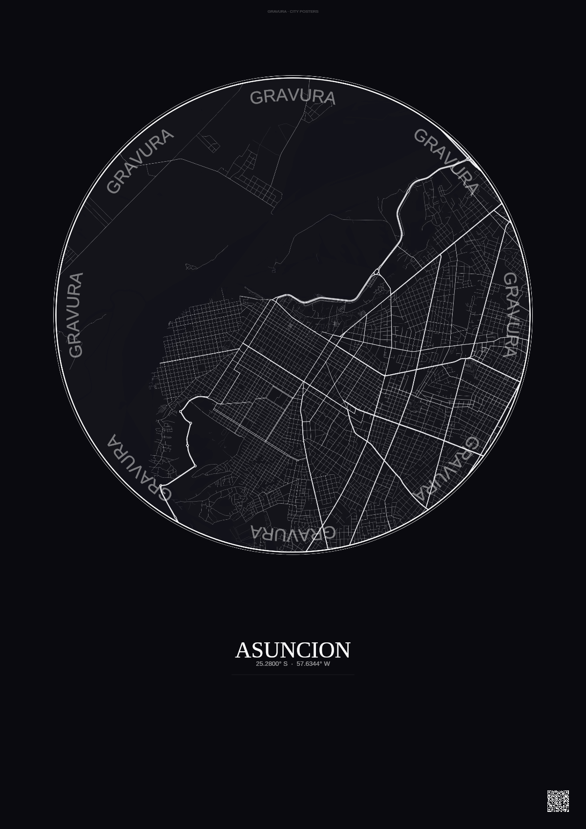 Affiche Asuncion – Poster carte de ville | Gravura – Fond foncé