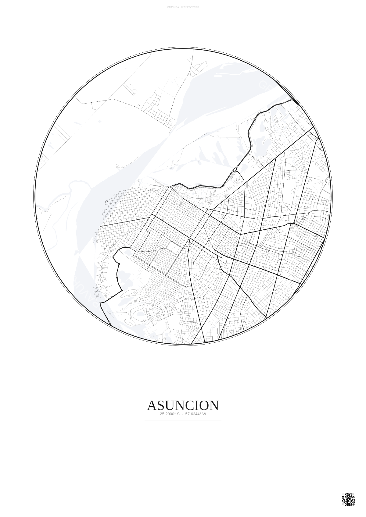Affiche Asuncion – Poster carte de ville | Gravura – Fond clair
