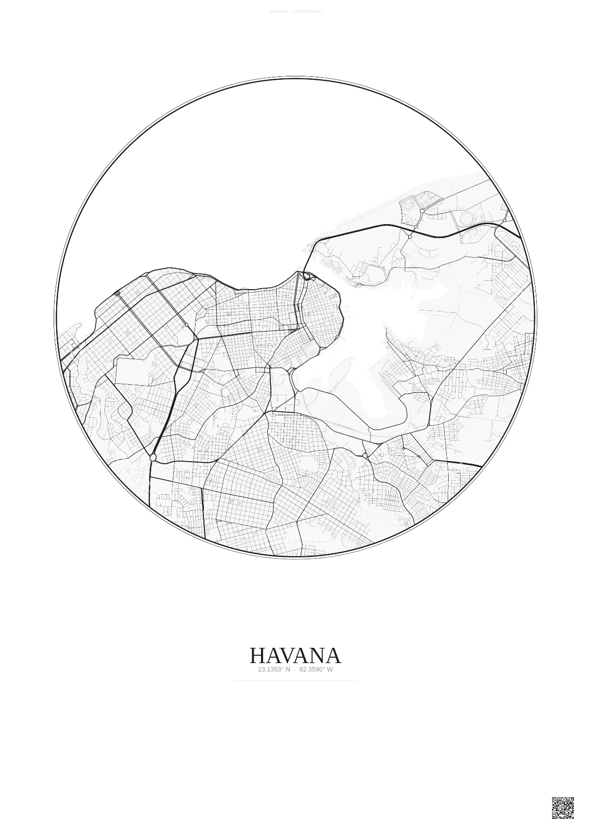 Affiche Havana – Poster carte de ville | Gravura – Fond clair