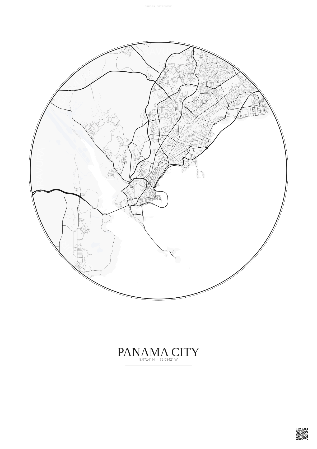 Affiche Panama City – Poster carte de ville | Gravura – Fond clair