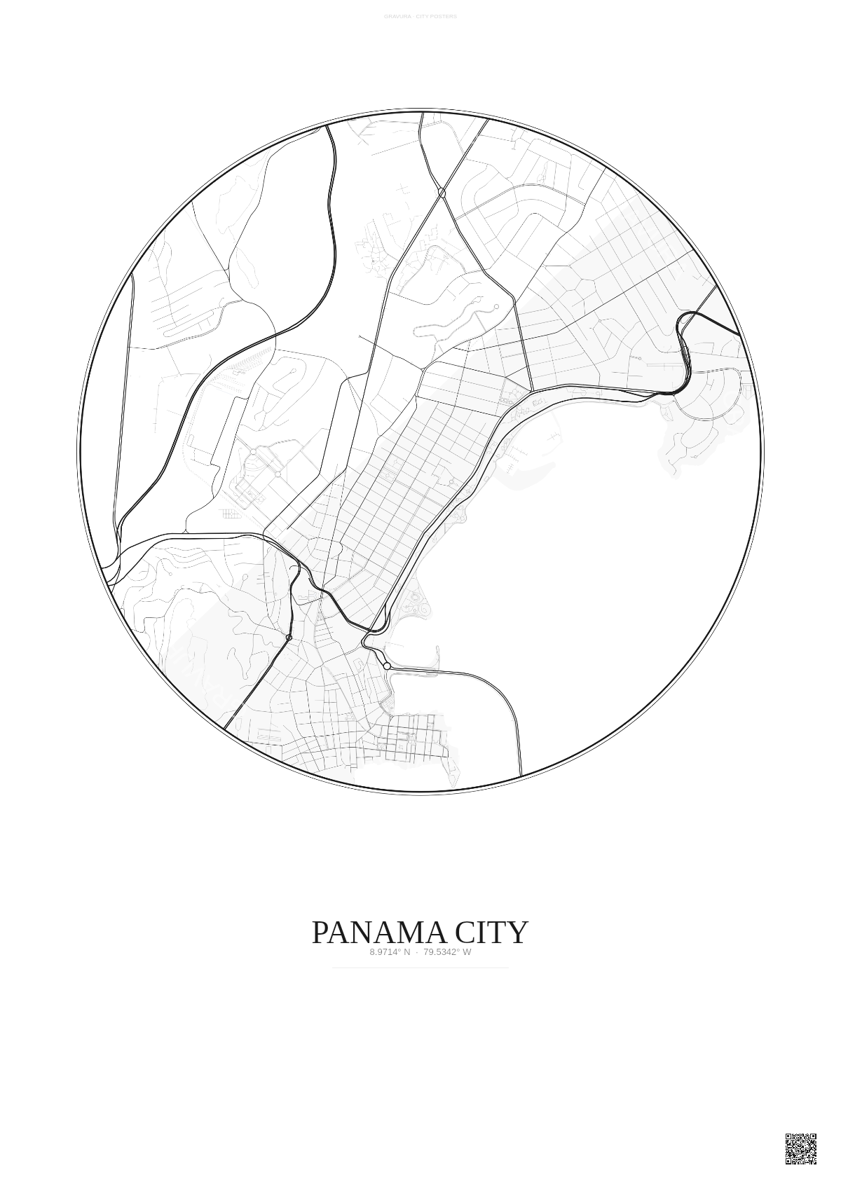 Affiche Panama City – Poster carte de ville | Gravura – Fond clair