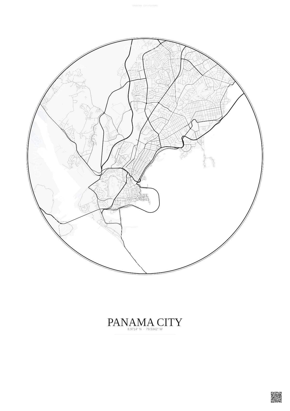 Affiche Panama City – Poster carte de ville | Gravura – Fond clair