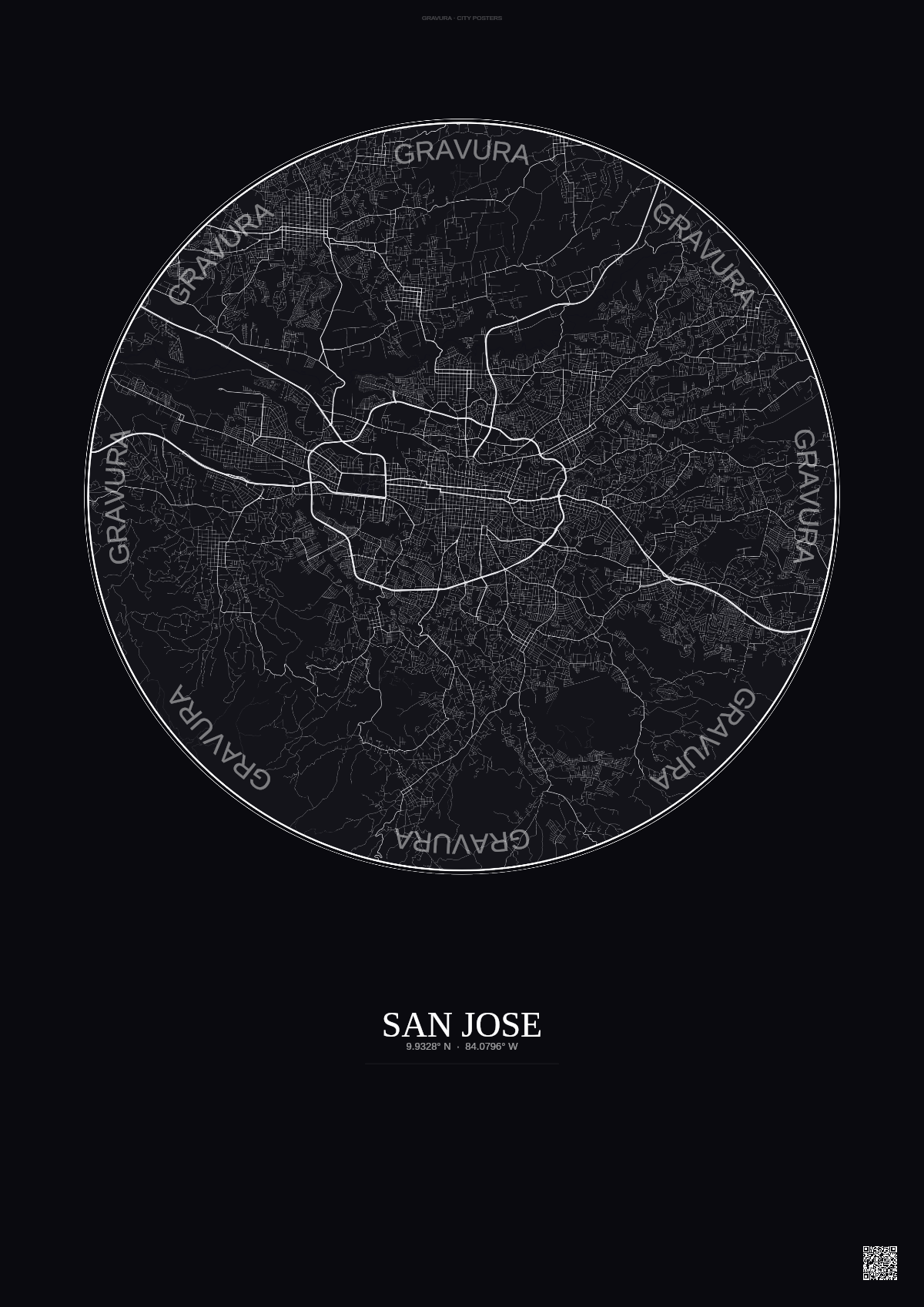 Affiche San Jose – Poster carte de ville | Gravura – Fond foncé