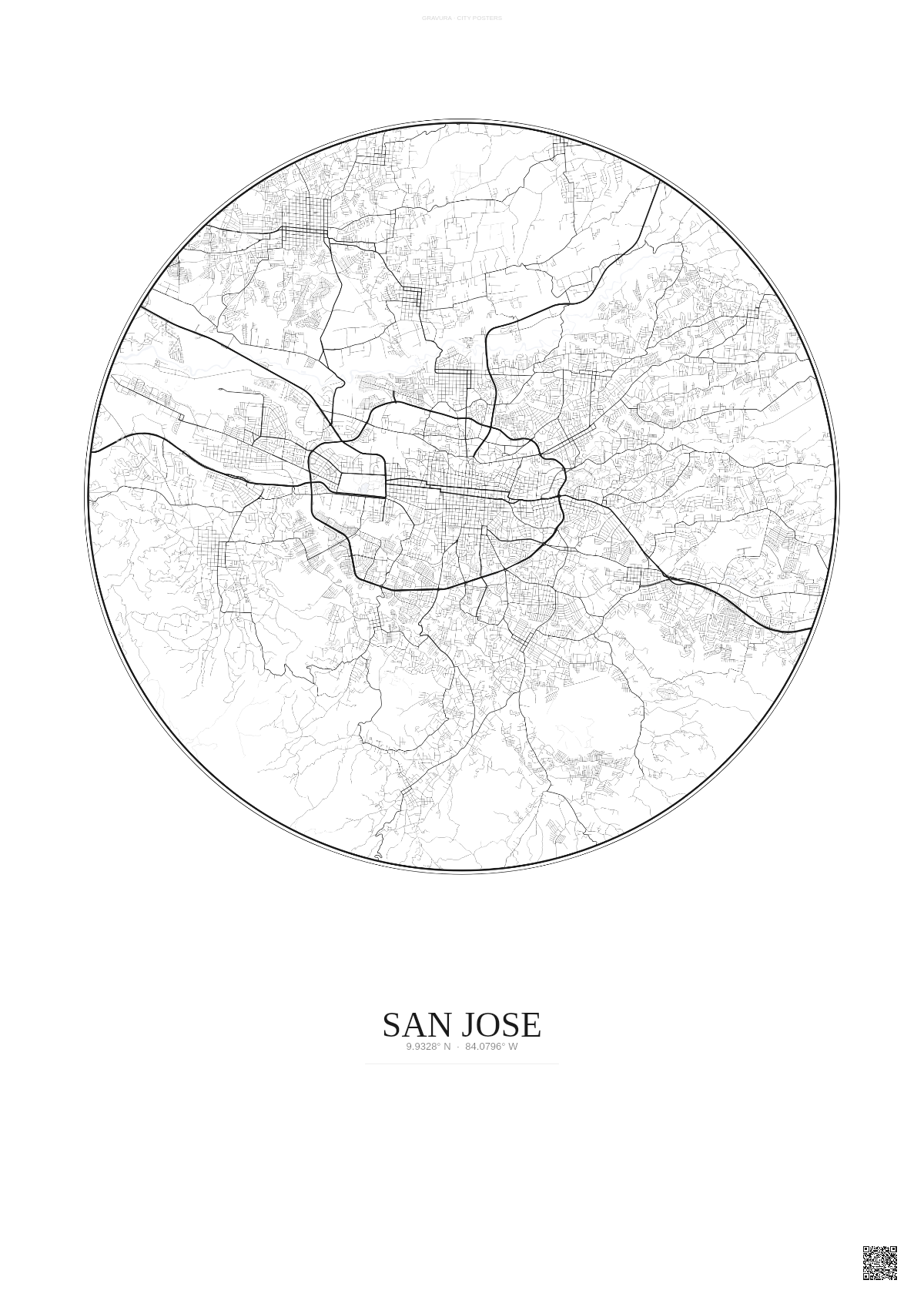 Affiche San Jose – Poster carte de ville | Gravura – Fond clair