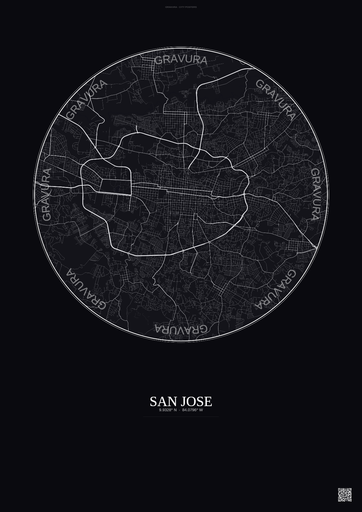 Affiche San Jose – Poster carte de ville | Gravura – Fond foncé
