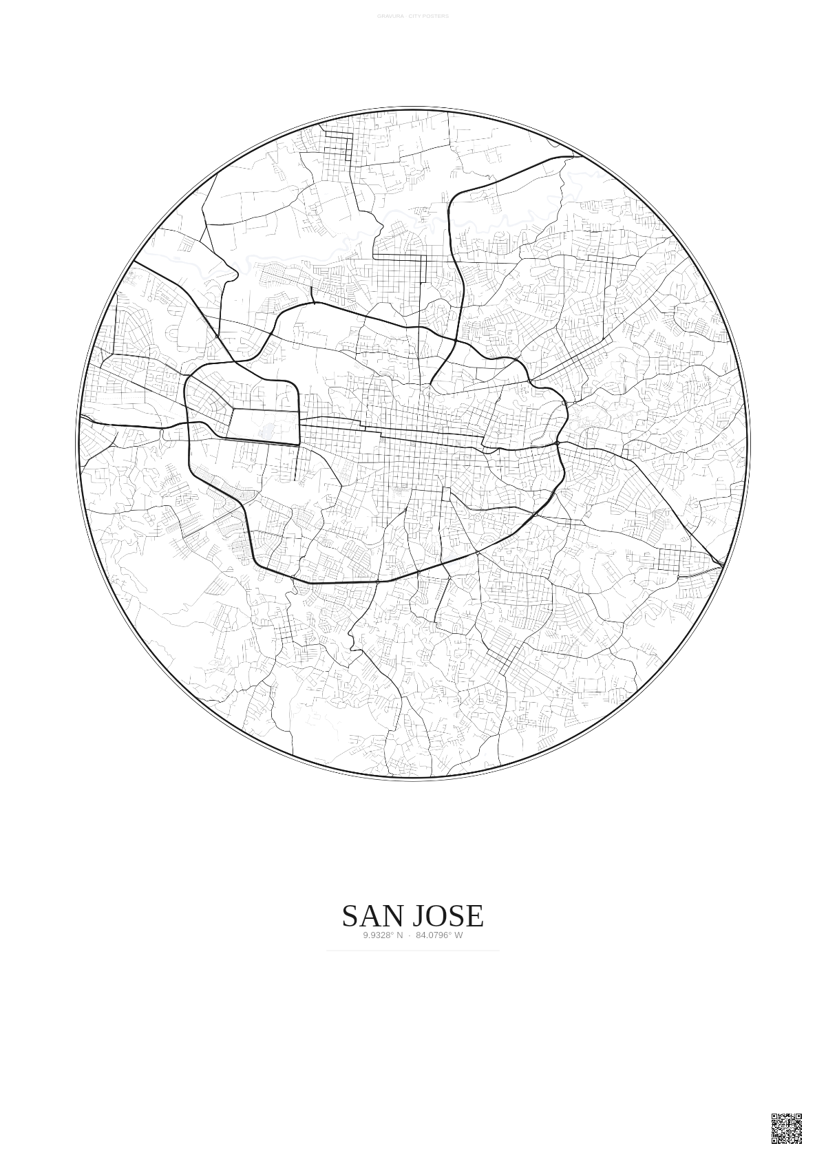 Affiche San Jose – Poster carte de ville | Gravura – Fond clair