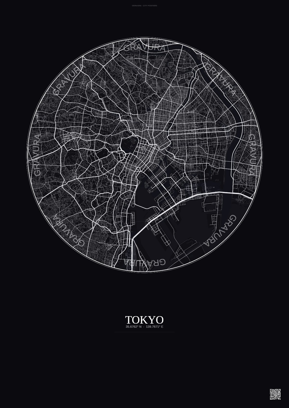 Affiche Tokyo – Poster carte de ville | Gravura – Fond foncé