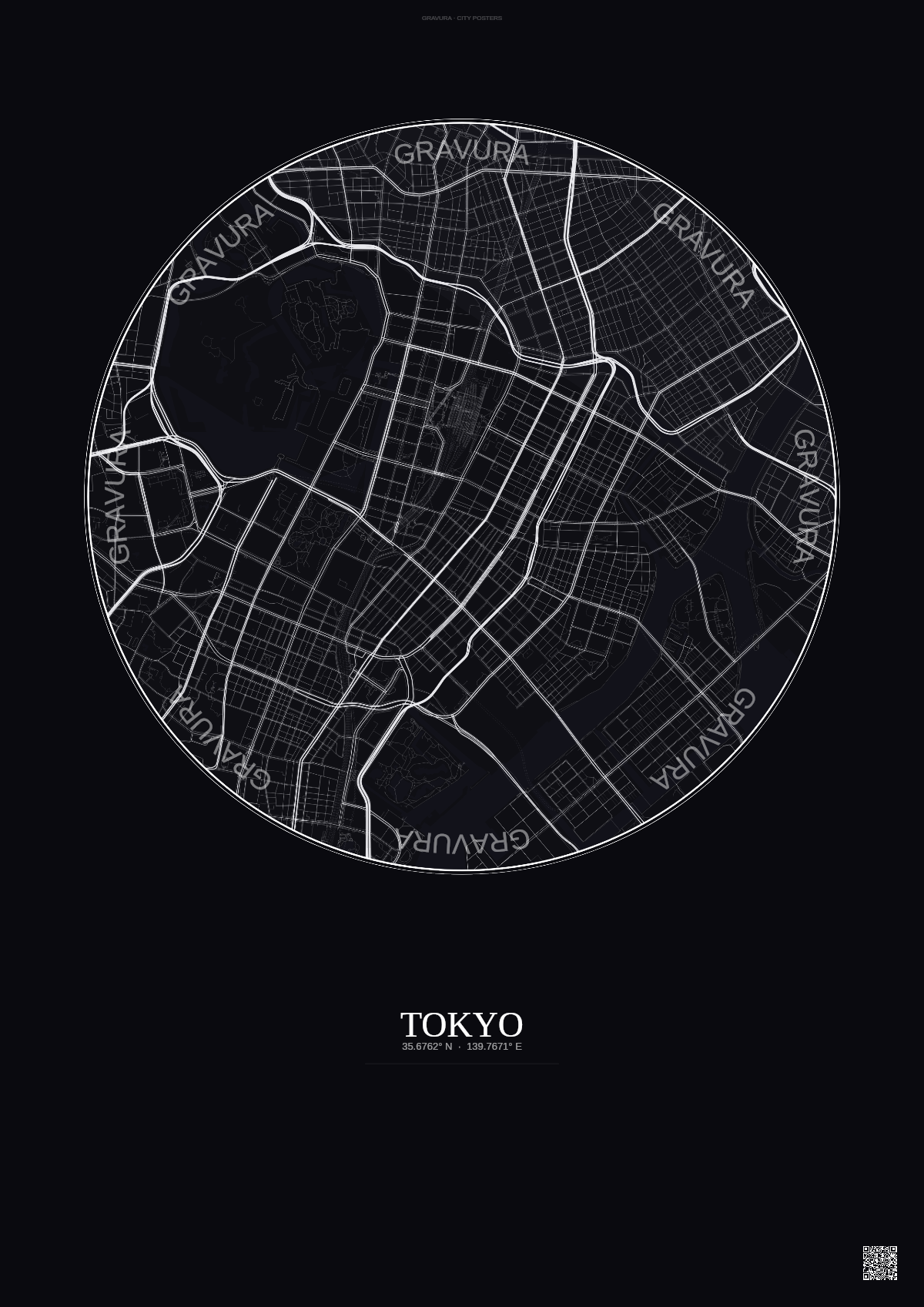 Affiche Tokyo – Poster carte de ville | Gravura – Fond foncé