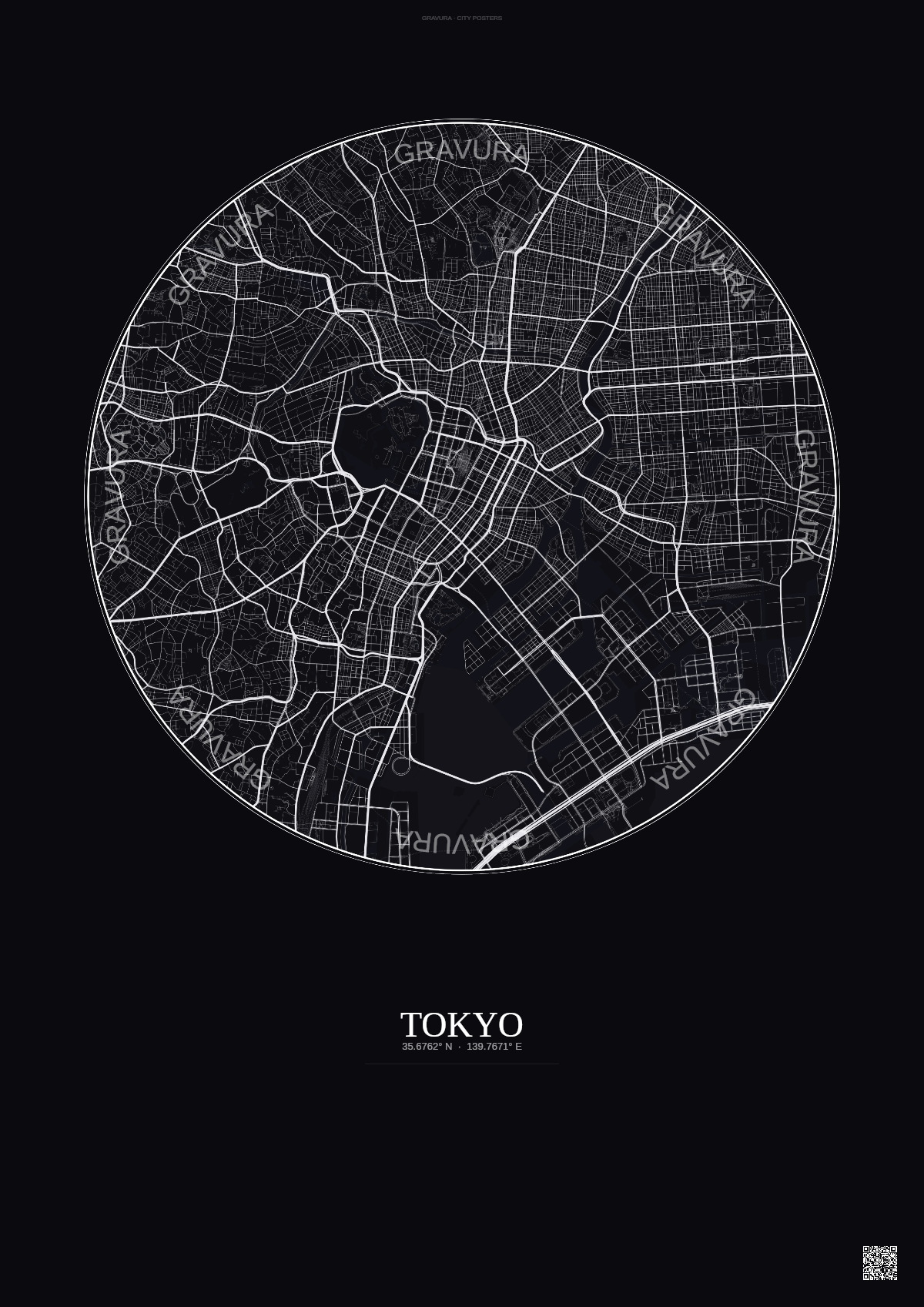 Affiche Tokyo – Poster carte de ville | Gravura – Fond foncé
