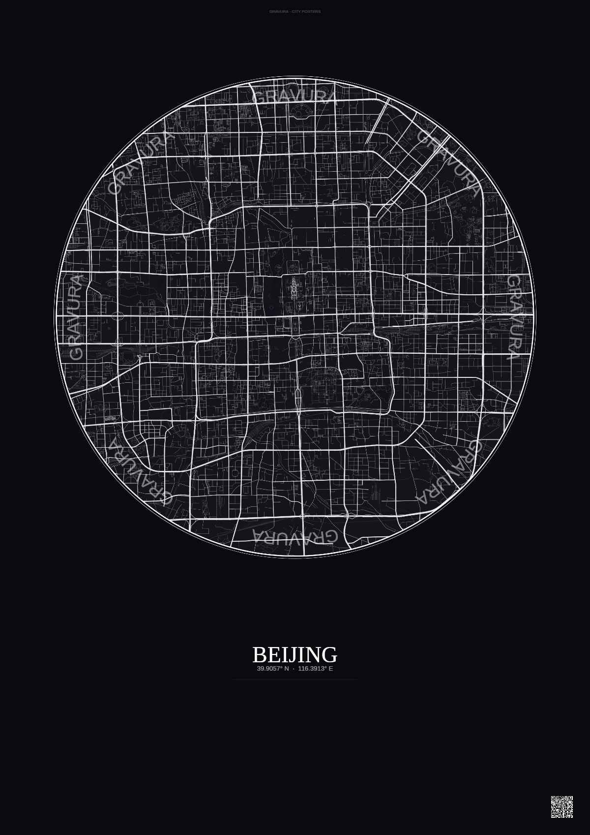 Affiche Beijing – Poster carte de ville | Gravura – Fond foncé
