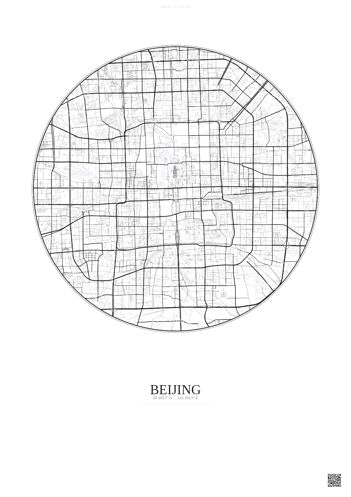 Affiche Beijing – Poster carte de ville | Gravura – Fond clair