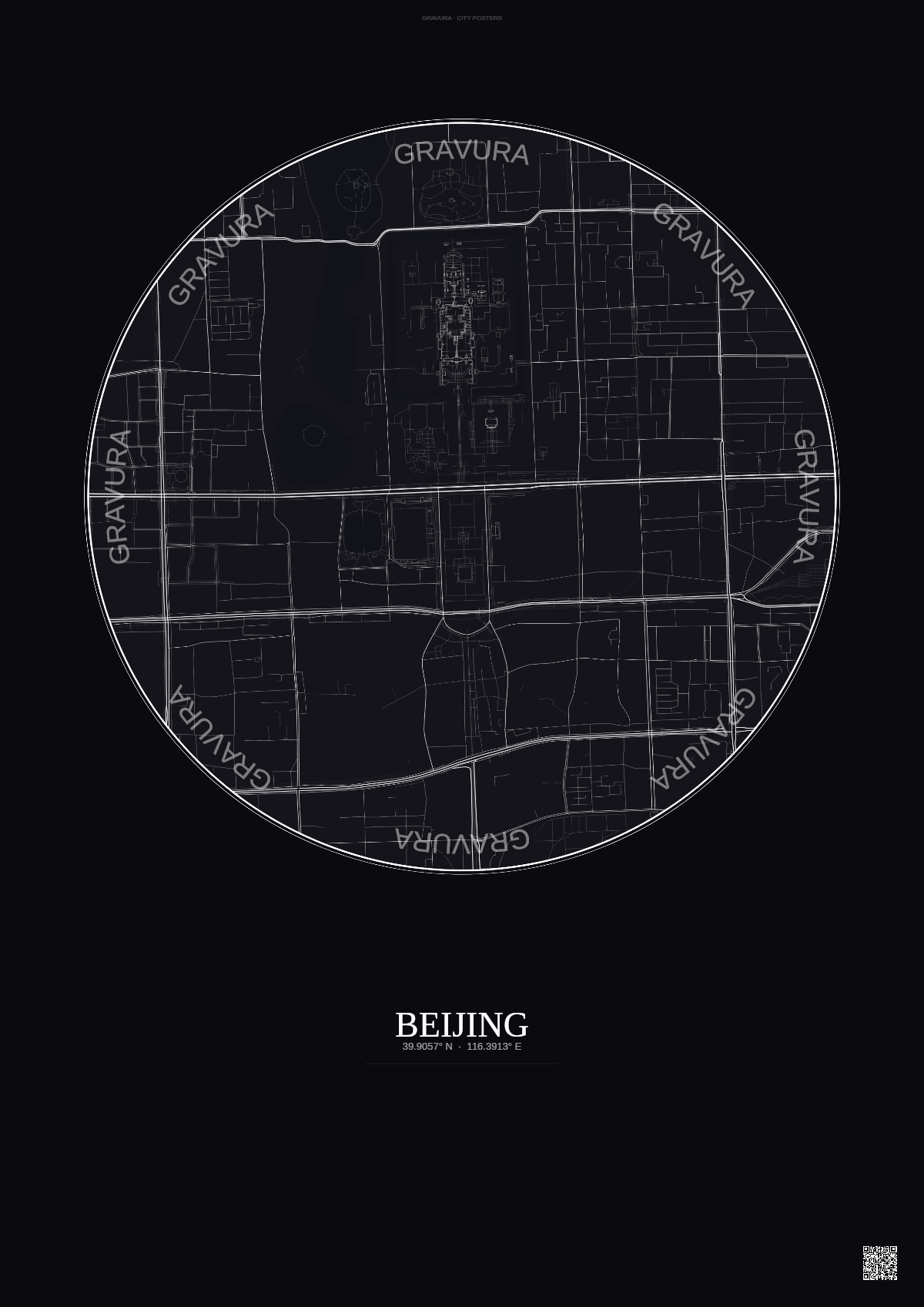 Affiche Beijing – Poster carte de ville | Gravura – Fond foncé