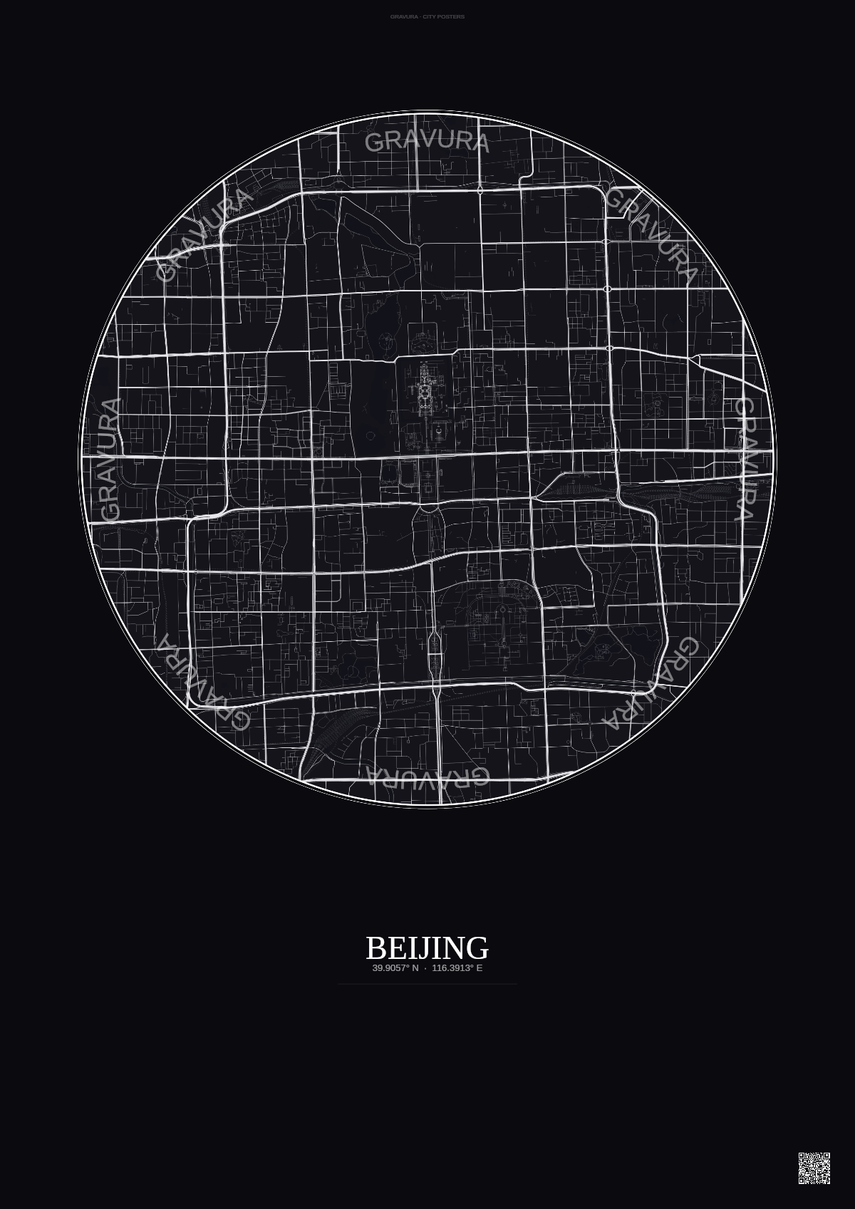Affiche Beijing – Poster carte de ville | Gravura – Fond foncé