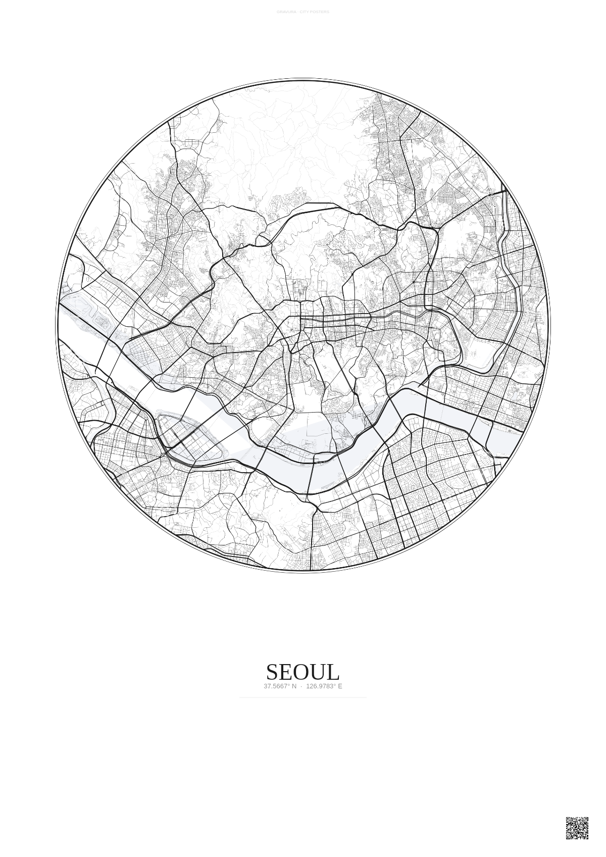Affiche Seoul – Poster carte de ville | Gravura – Fond clair