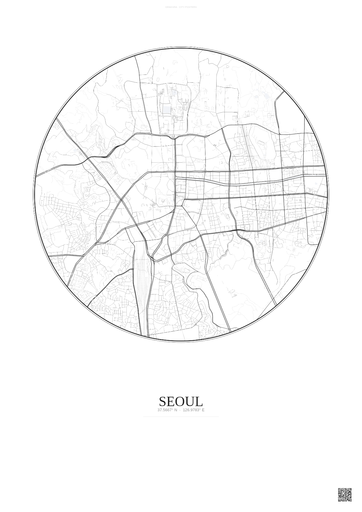 Affiche Seoul – Poster carte de ville | Gravura – Fond clair