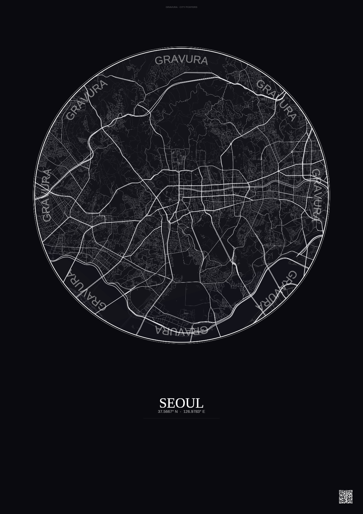 Affiche Seoul – Poster carte de ville | Gravura – Fond foncé