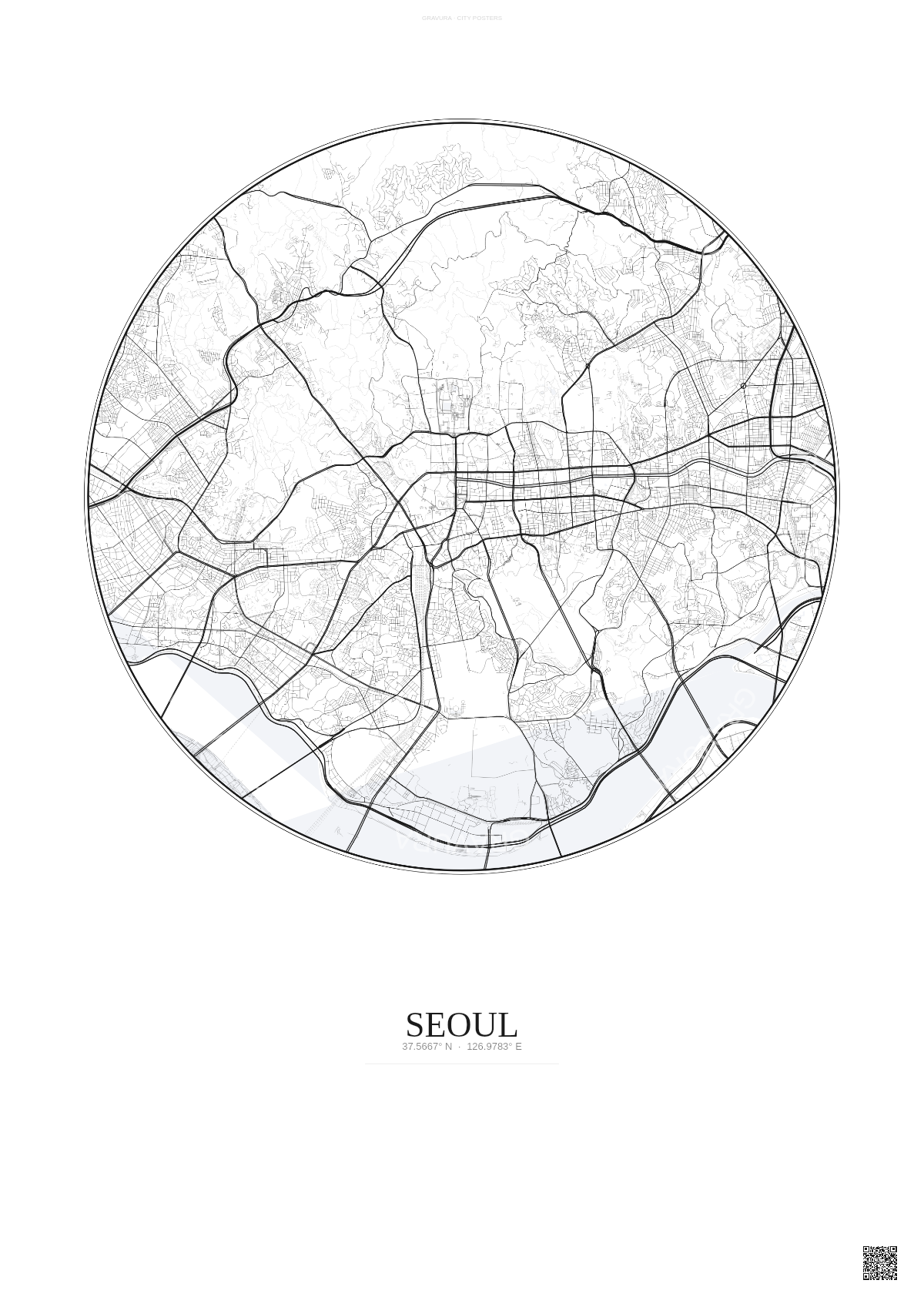 Affiche Seoul – Poster carte de ville | Gravura – Fond clair
