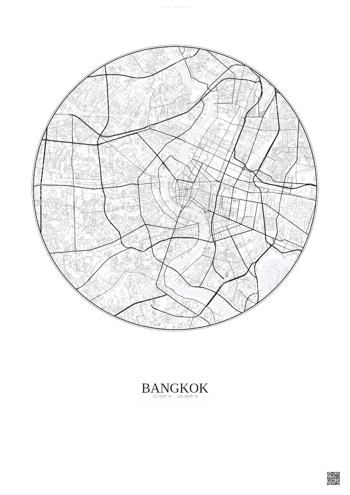 Affiche Bangkok – Poster carte de ville | Gravura – Fond clair