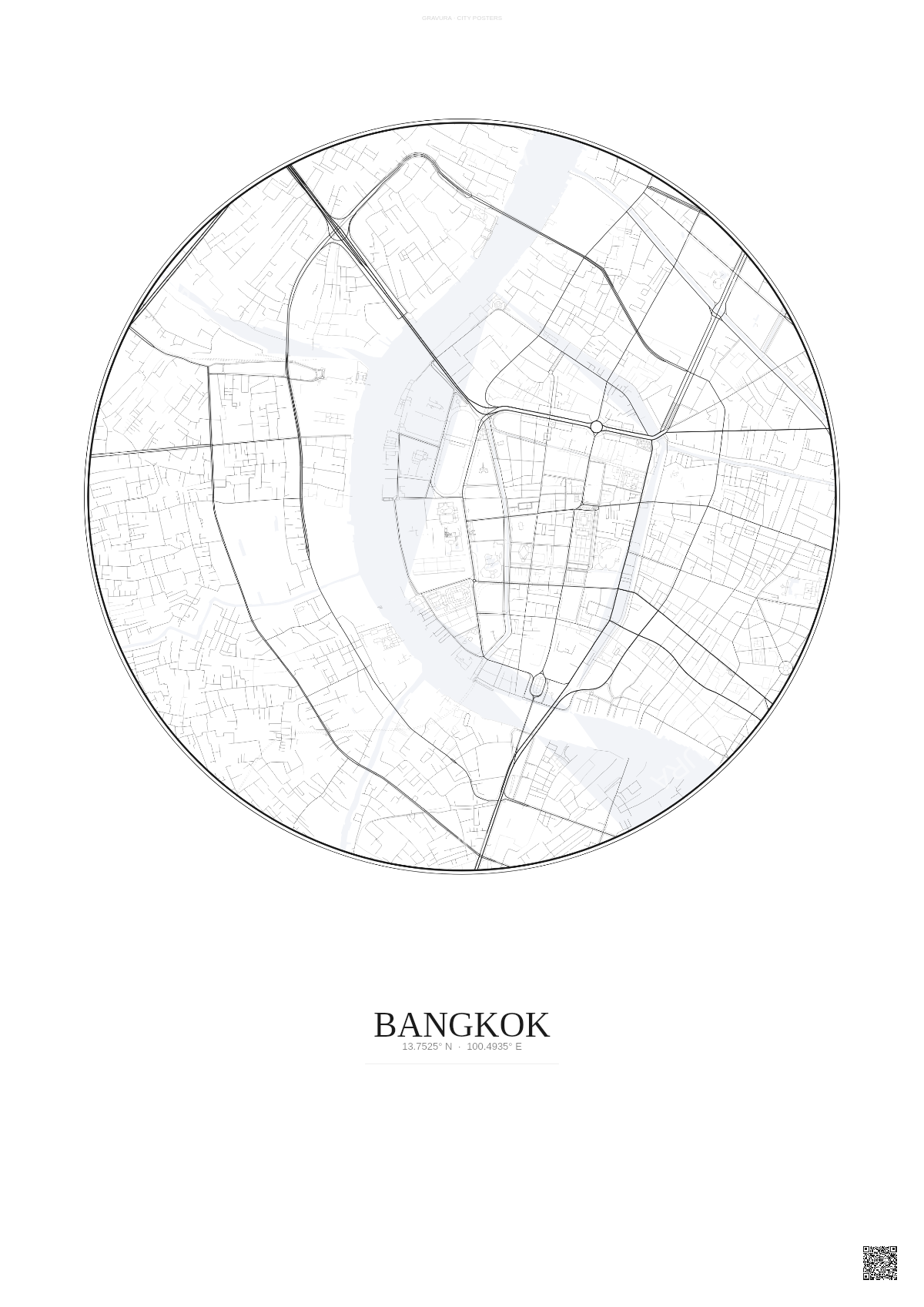 Affiche Bangkok – Poster carte de ville | Gravura – Fond clair