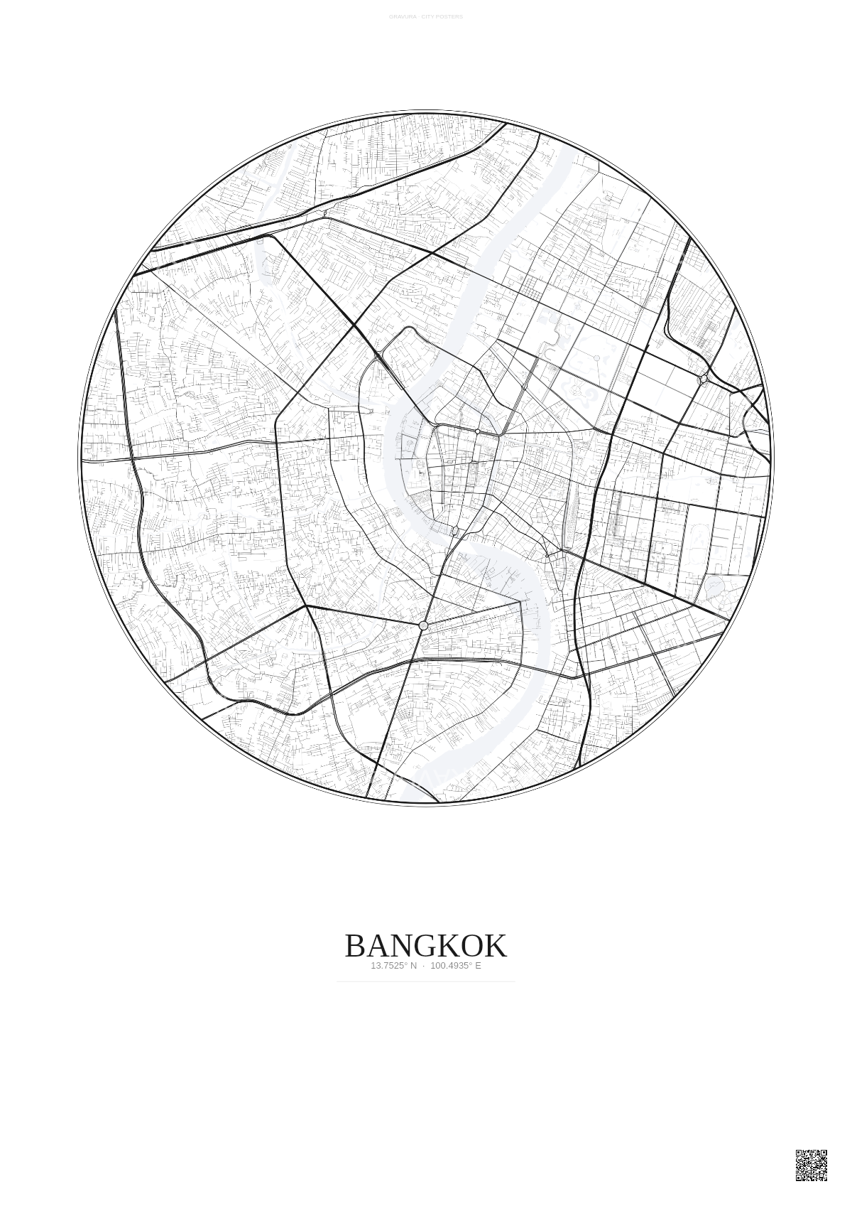 Affiche Bangkok – Poster carte de ville | Gravura – Fond clair