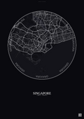 Affiche Singapore – Poster carte de ville | Gravura – Fond foncé