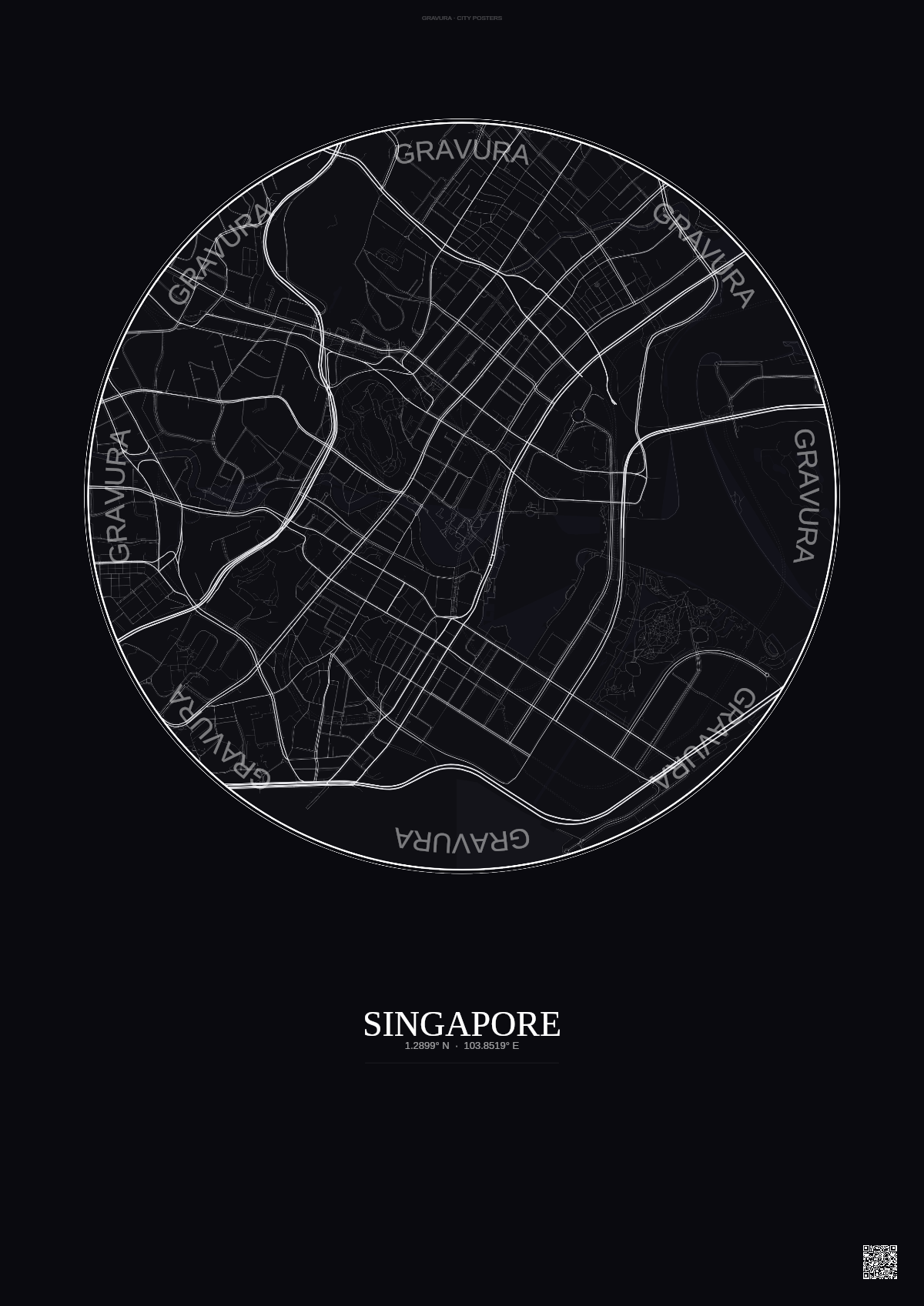 Affiche Singapore – Poster carte de ville | Gravura – Fond foncé