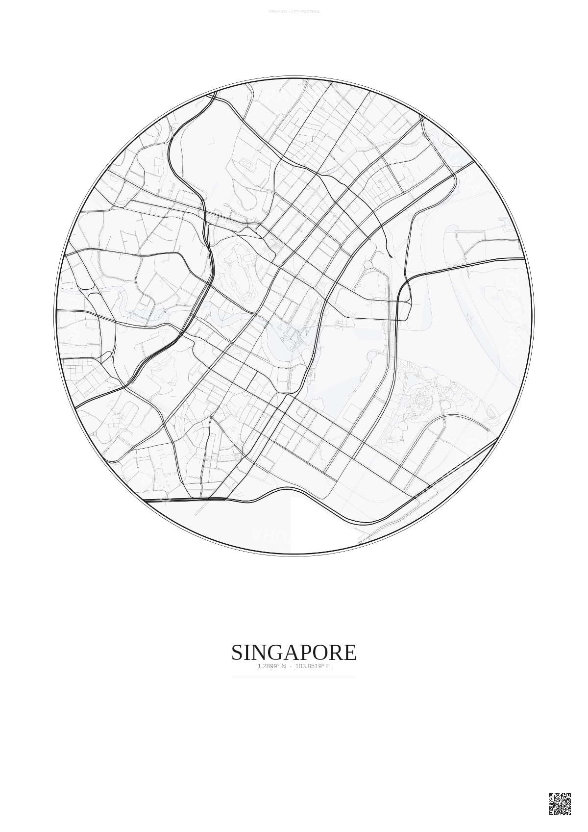 Affiche Singapore – Poster carte de ville | Gravura – Fond clair