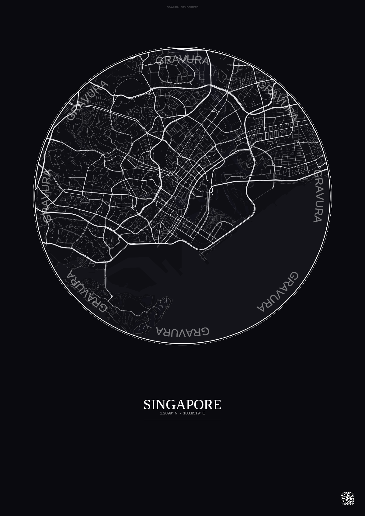 Affiche Singapore – Poster carte de ville | Gravura – Fond foncé