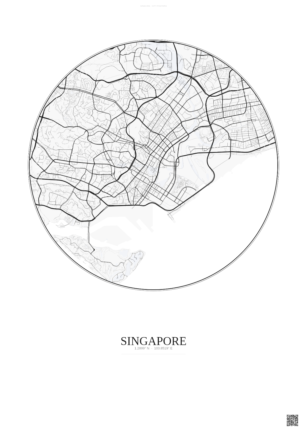 Affiche Singapore – Poster carte de ville | Gravura – Fond clair