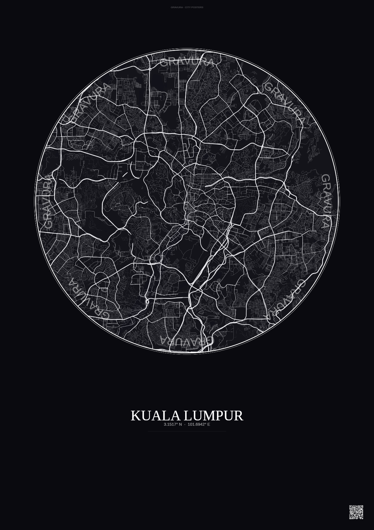 Affiche Kuala Lumpur – Poster carte de ville | Gravura – Fond foncé