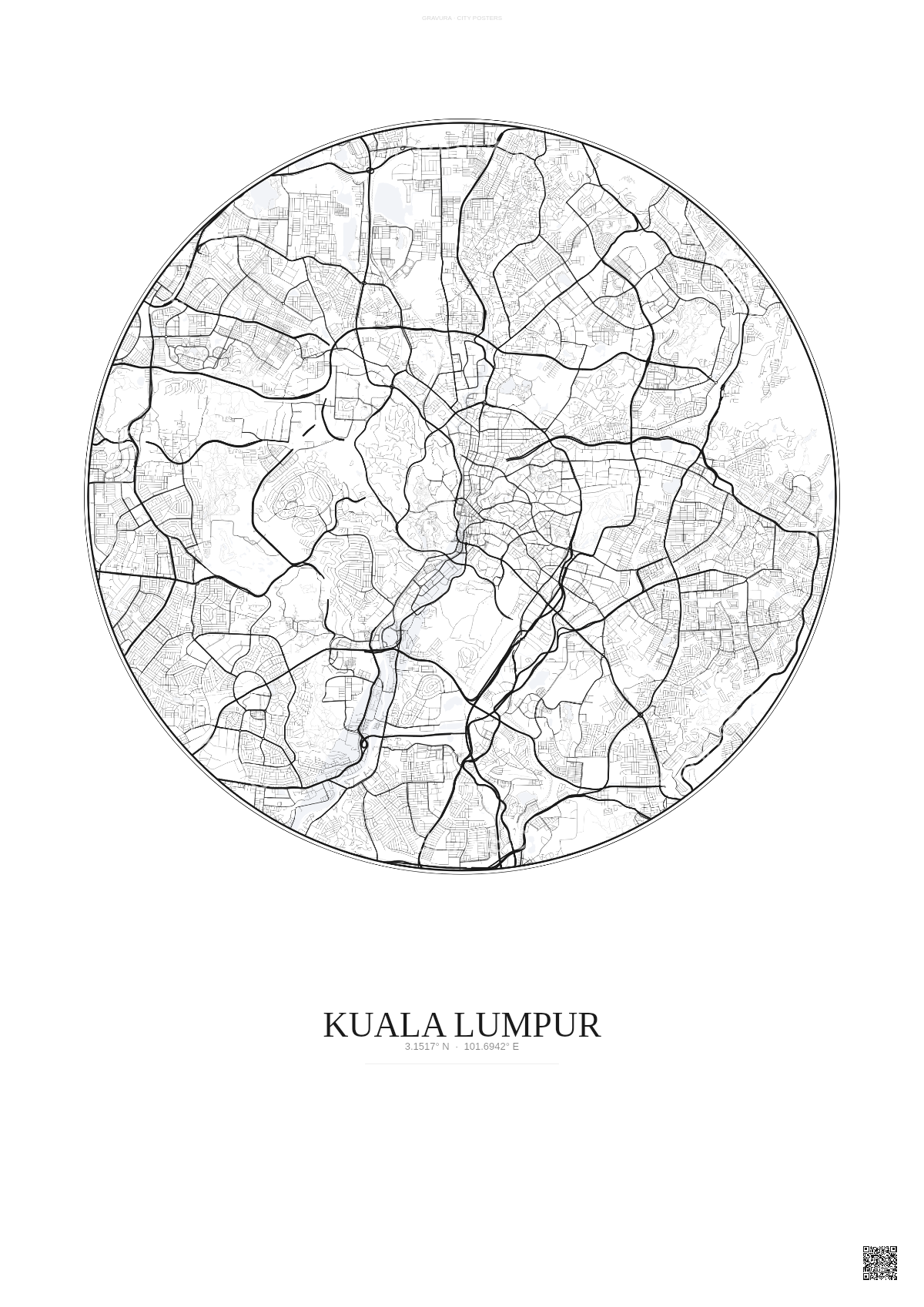Affiche Kuala Lumpur – Poster carte de ville | Gravura – Fond clair
