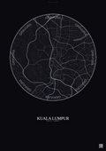 Affiche Kuala Lumpur – Poster carte de ville | Gravura – Fond foncé