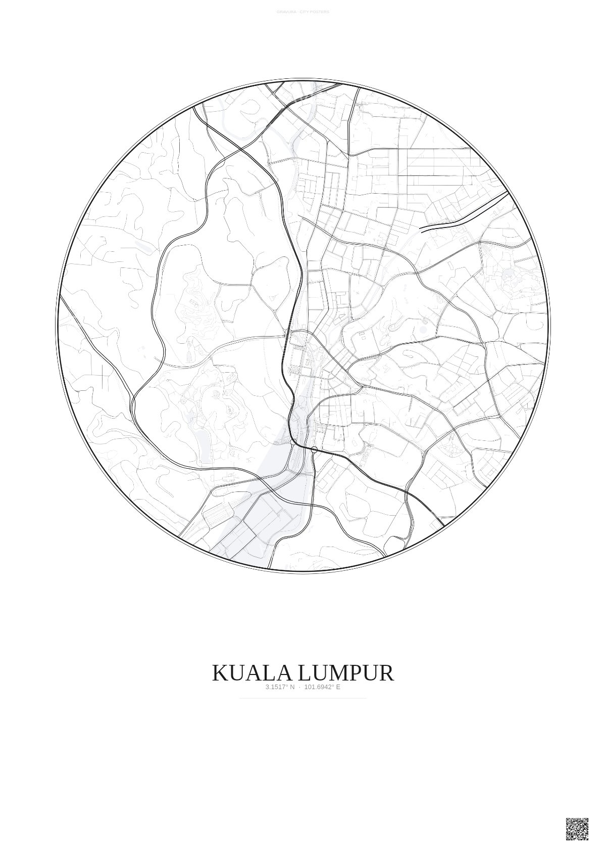 Affiche Kuala Lumpur – Poster carte de ville | Gravura – Fond clair