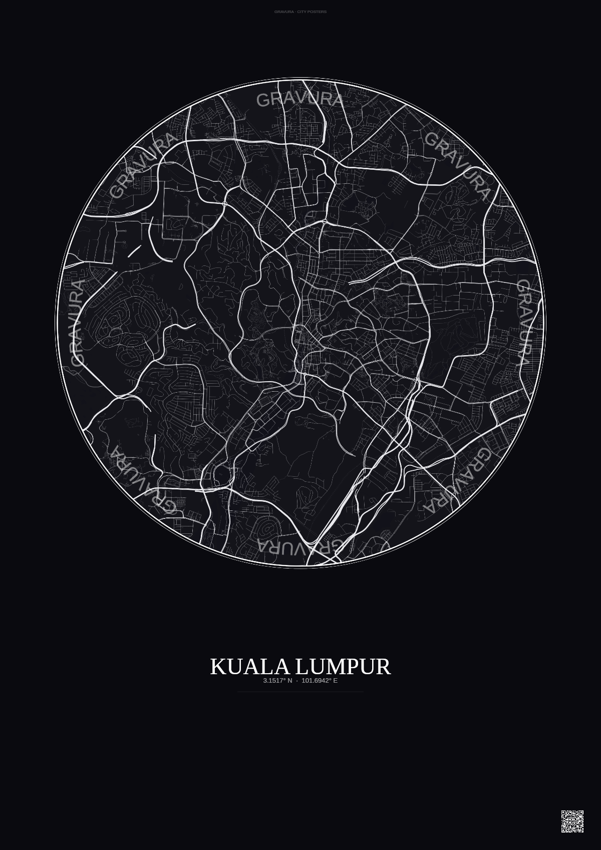 Affiche Kuala Lumpur – Poster carte de ville | Gravura – Fond foncé