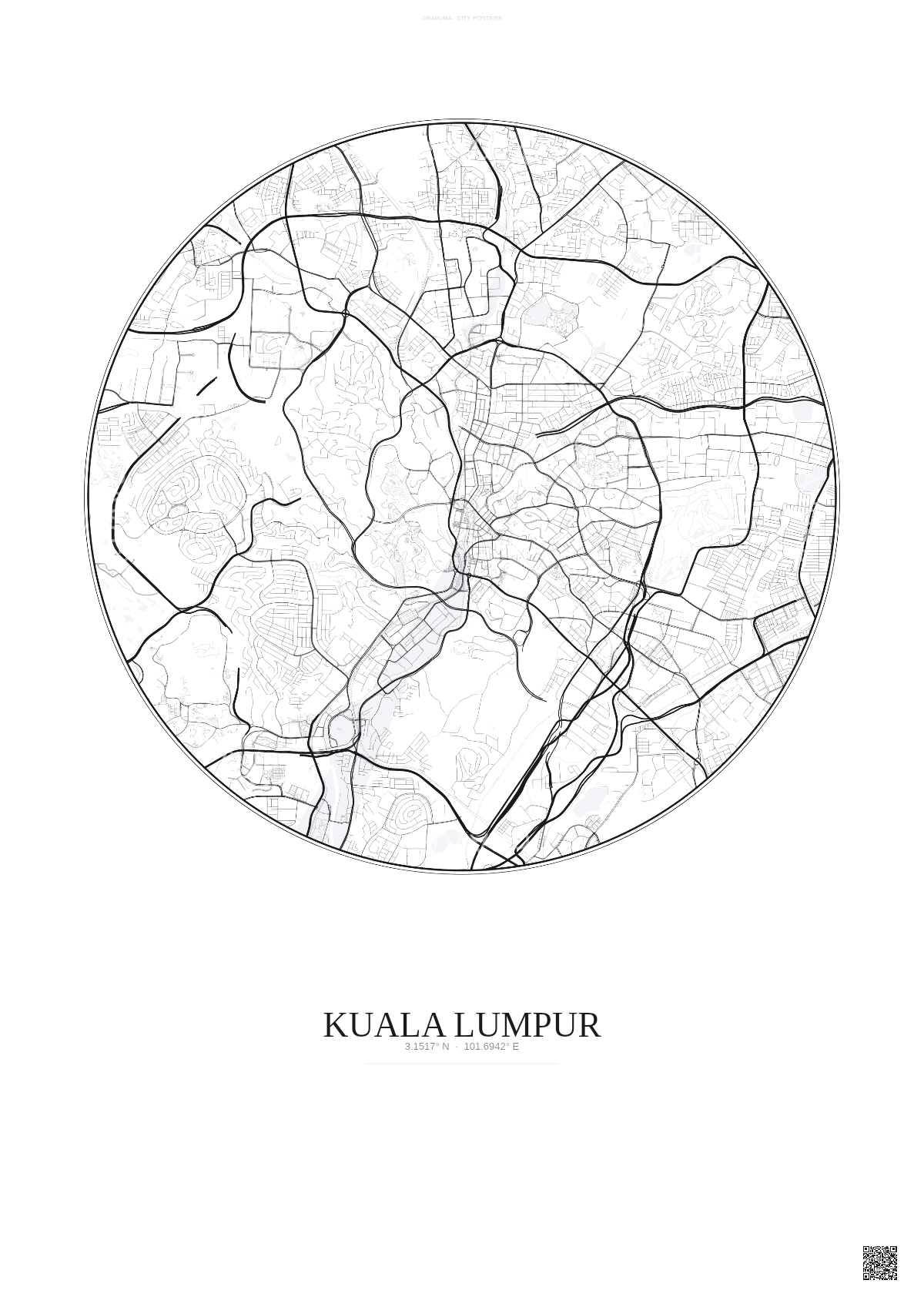 Affiche Kuala Lumpur – Poster carte de ville | Gravura – Fond clair