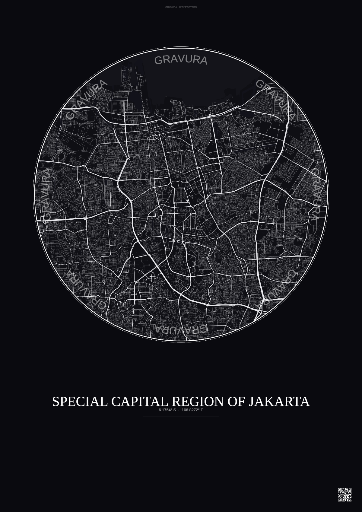 Affiche Special Capital Region Of Jakarta – Poster carte de ville | Gravura – Fond foncé