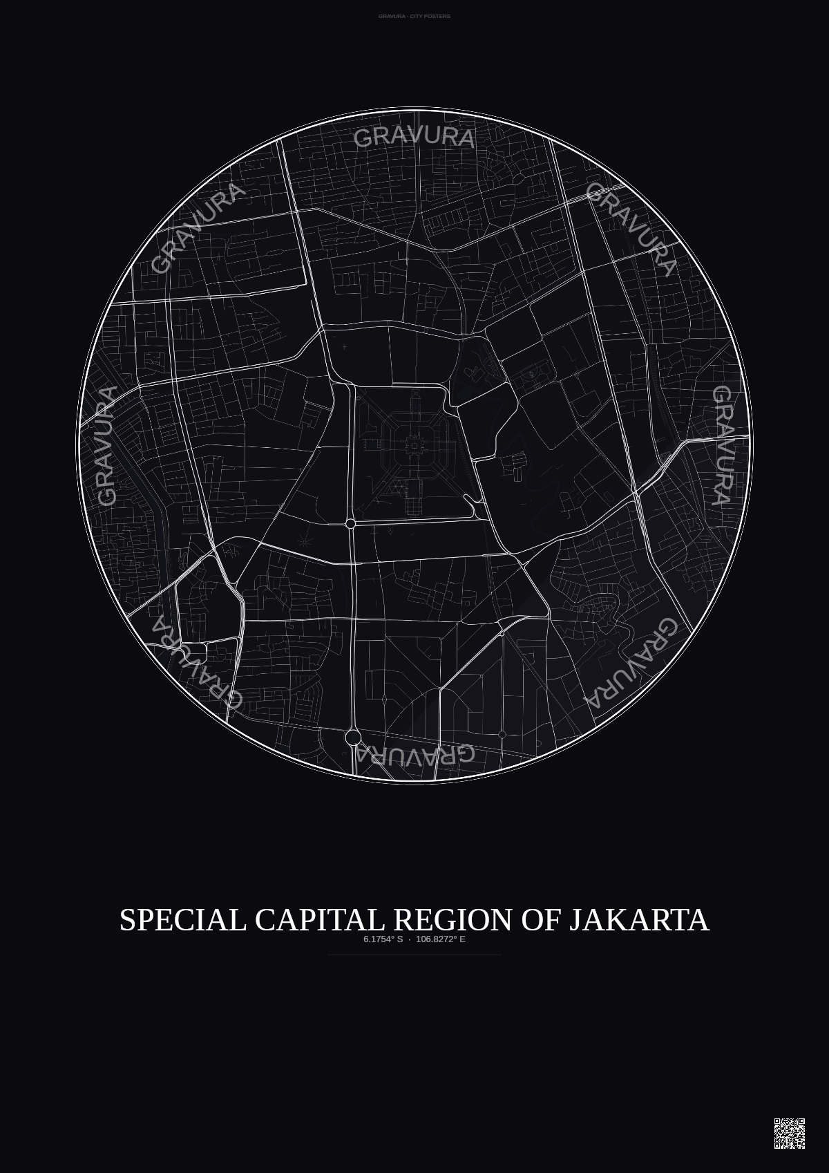 Affiche Special Capital Region Of Jakarta – Poster carte de ville | Gravura – Fond foncé
