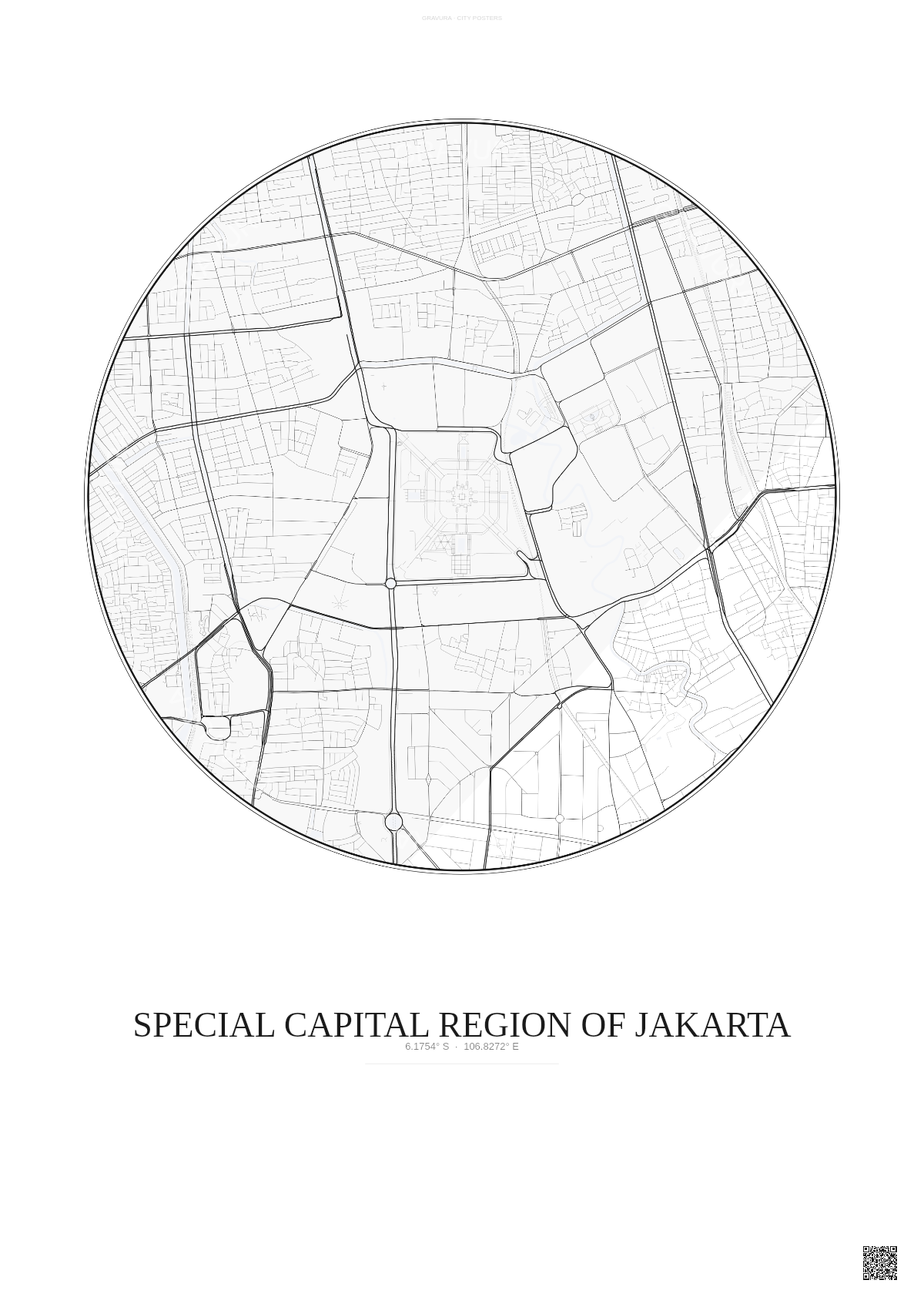 Affiche Special Capital Region Of Jakarta – Poster carte de ville | Gravura – Fond clair