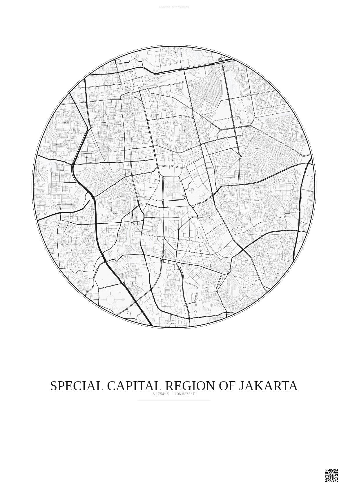 Affiche Special Capital Region Of Jakarta – Poster carte de ville | Gravura – Fond clair